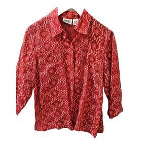 VTG CHICO'S DESIGN RED 100% Silk India Lightweight Button Jacket Sz 0‎ Small